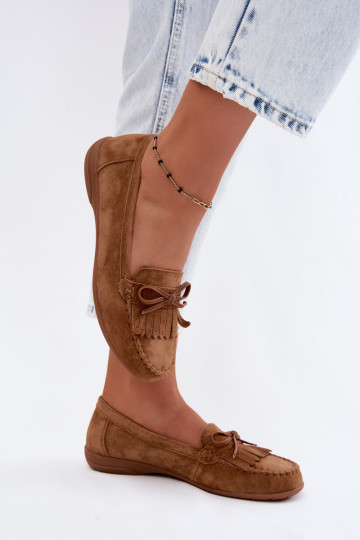 Dames mocassins van faux suede in bruine kleur Vantae