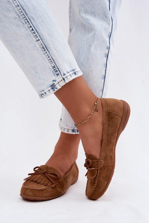 Dames mocassins van faux suede in bruine kleur Vantae