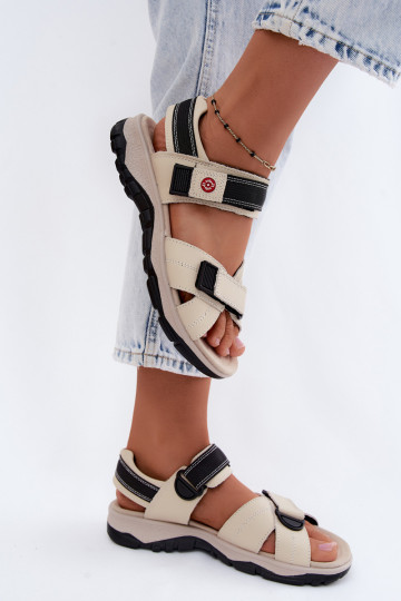 Dames sandalen met plakkende sluitingen in zandkleur Blingy