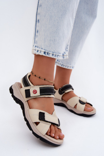 Dames sandalen met plakkende sluitingen in zandkleur Blingy 2