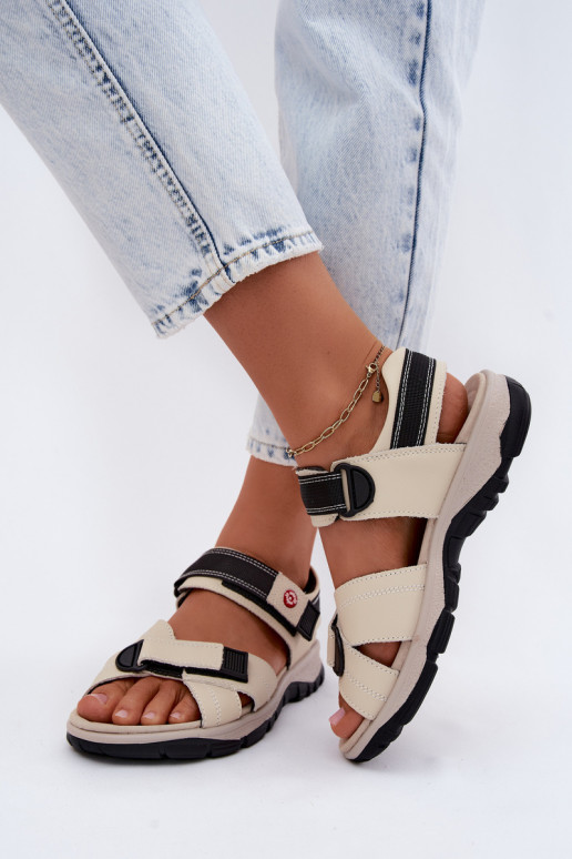 Dames sandalen met plakkende sluitingen in zandkleur Blingy