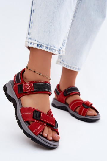 Dames sandalen van faux suede met plakkende sluitingen in rode kleur Blingy 2