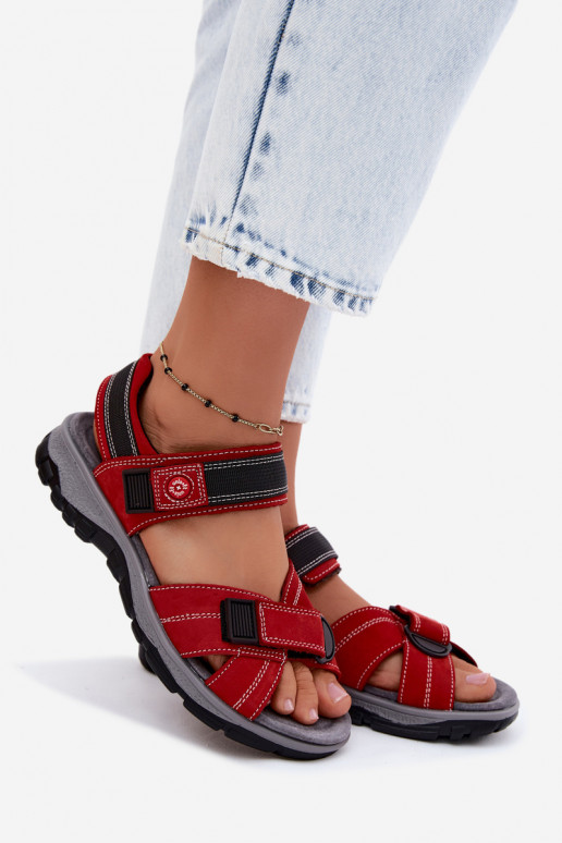 Dames sandalen van faux suede met plakkende sluitingen in rode kleur Blingy