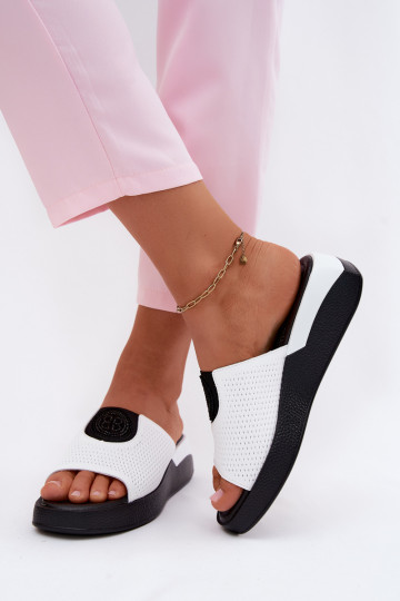 Witte leren dames slippers Fablee
