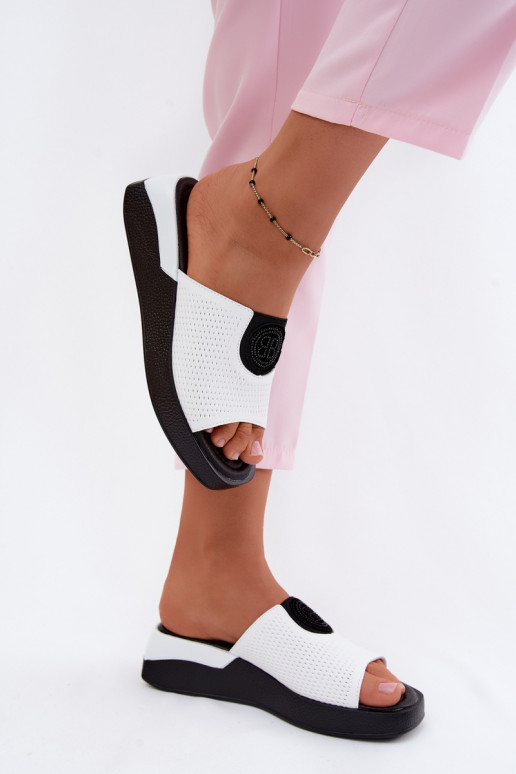Witte leren dames slippers Fablee