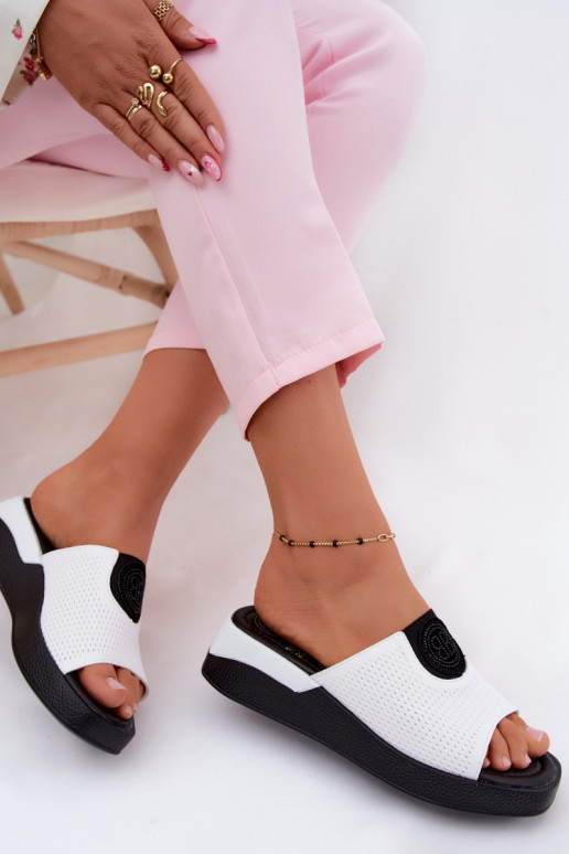 Witte leren dames slippers Fablee