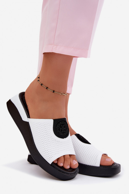 Witte leren dames slippers Fablee
