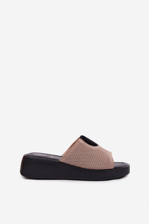 Leer Dames suède pantoffels Op buskinie beige Fablee
