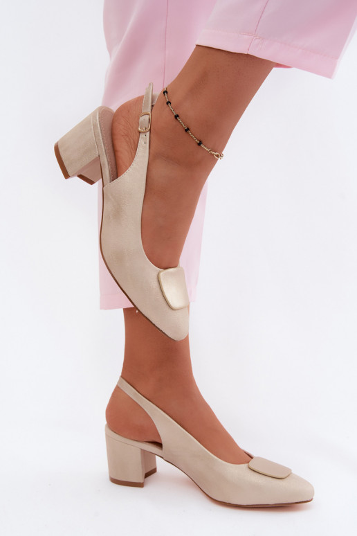 Dames sandalen met hak en decoratieve gesp in goudkleur Tai turiden