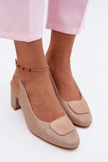 Dames sandalen met hak en decoratieve gesp in roségoudkleur Tai turiden