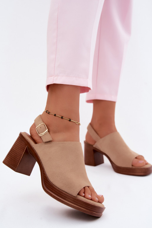 Dames sandalen met hak van faux suede in zandkleur Eclipse
