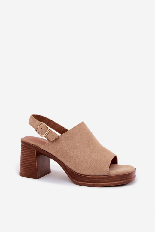 Dames sandalen met hak van faux suede in zandkleur Eclipse