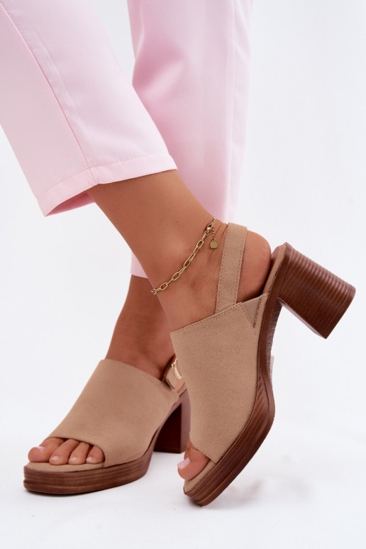 Dames sandalen met hak van faux suede in zandkleur Eclipse