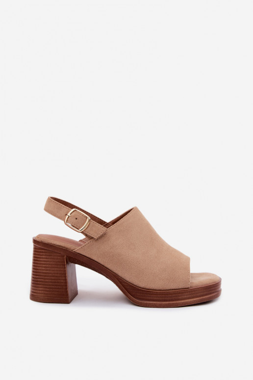 Dames sandalen met hak van faux suede in zandkleur Eclipse