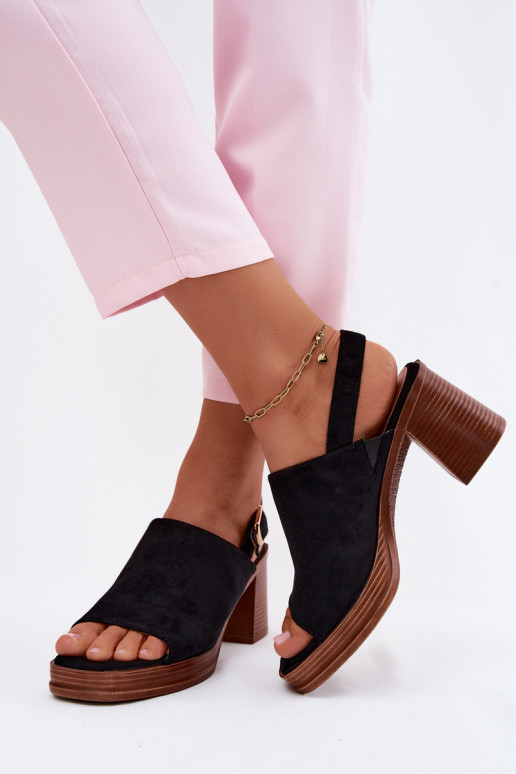 Dames sandalen met hak van faux suede in zwart Eclipse