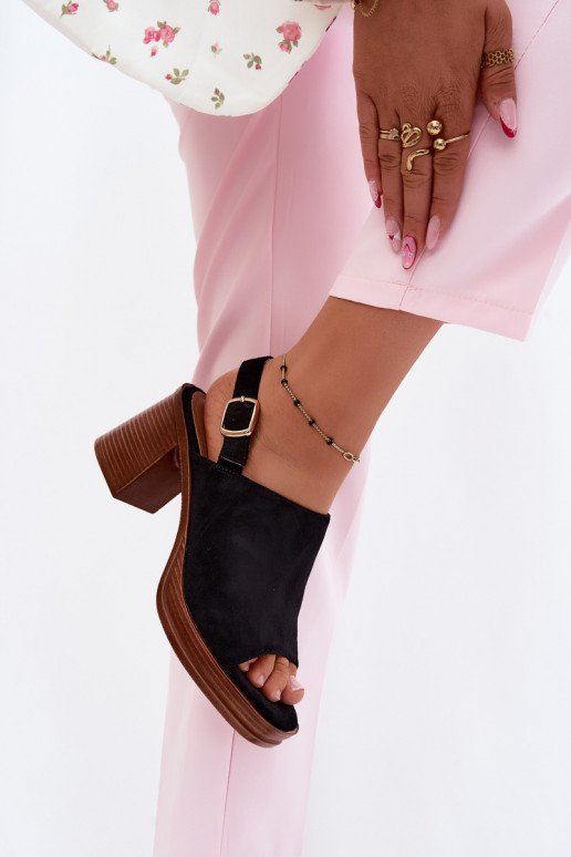 Dames sandalen met hak van faux suede in zwart Eclipse