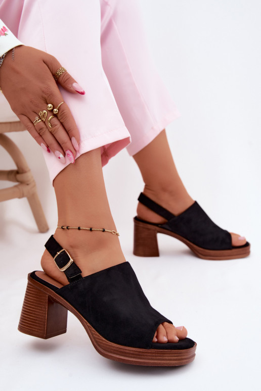 Dames sandalen met hak van faux suede in zwart Eclipse
