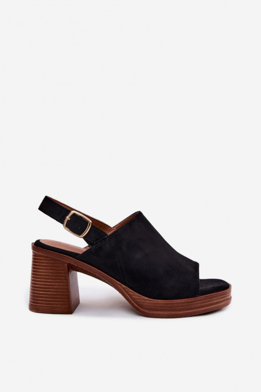 Dames sandalen met hak van faux suede in zwart Eclipse