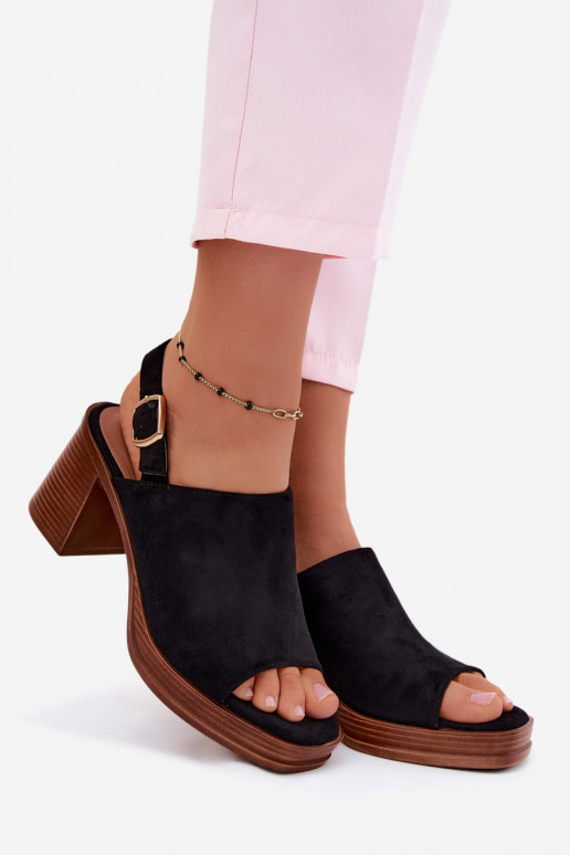 Dames sandalen met hak van faux suede in zwart Eclipse