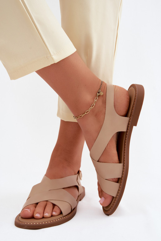 Dames platte sandalen in zandkleur Blinga