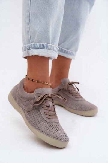 Dames schoenen van faux suede met veters in zandkleur Bahia 2