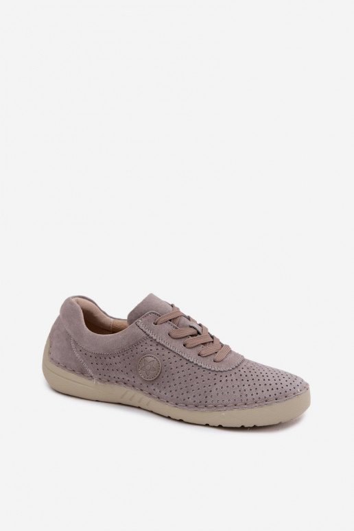 Dames schoenen van faux suede met veters in zandkleur Bahia