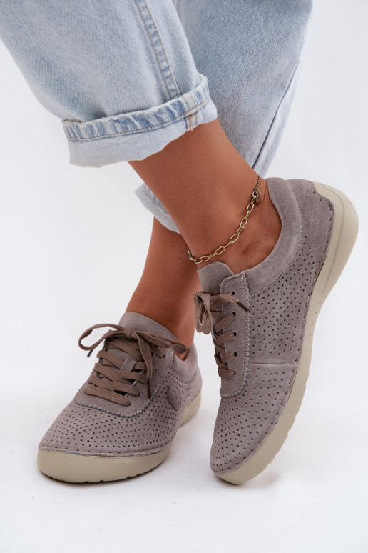 Leer van suède schoenen Dames met veters beige Bahia