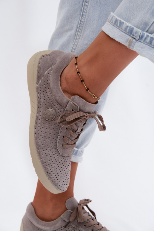 Dames schoenen van faux suede met veters in zandkleur Bahia