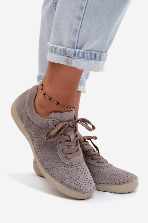 Dames schoenen van faux suede met veters in zandkleur Bahia