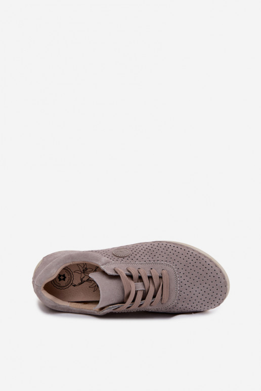 Dames schoenen van faux suede met veters in zandkleur Bahia