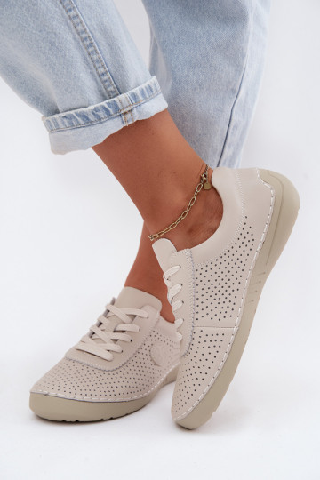 Ivory leren dames schoenen met veters Bahia