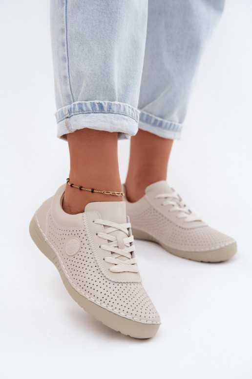 Leer schoenen Dames met veters ivoor Bahia