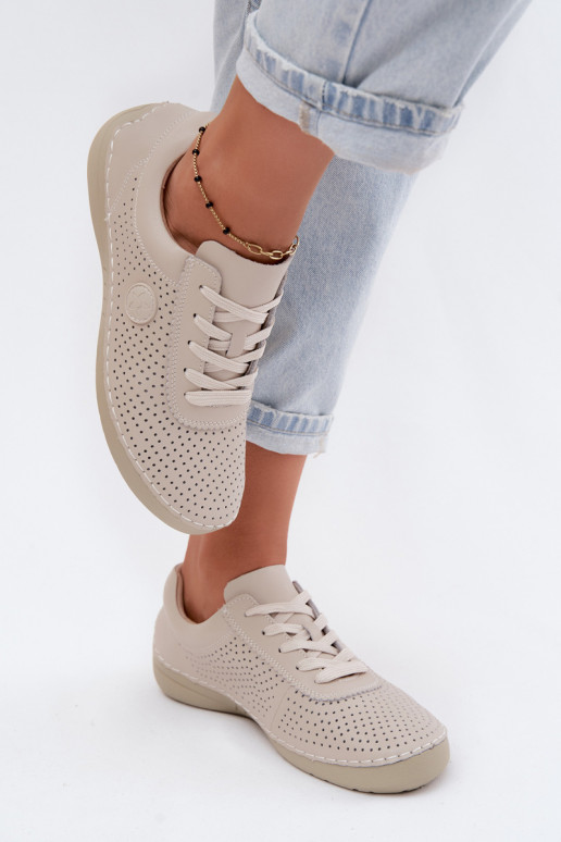 Ivory leren dames schoenen met veters Bahia