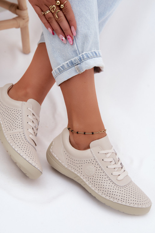 Ivory leren dames schoenen met veters Bahia