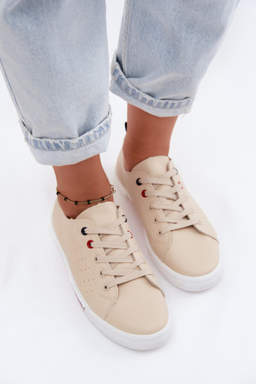 Casual sneakers van faux leather in zandkleur Tulum