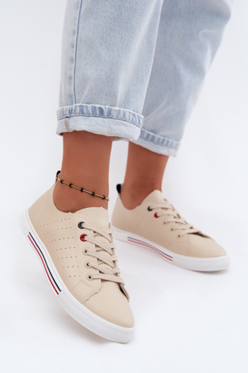 Casual sneakers van faux leather in zandkleur Tulum 2
