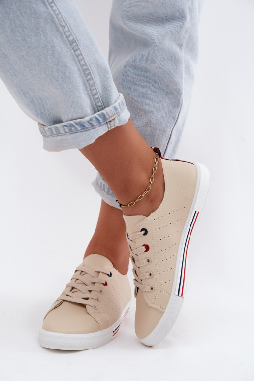 Casual sneakers van faux leather in zandkleur Tulum