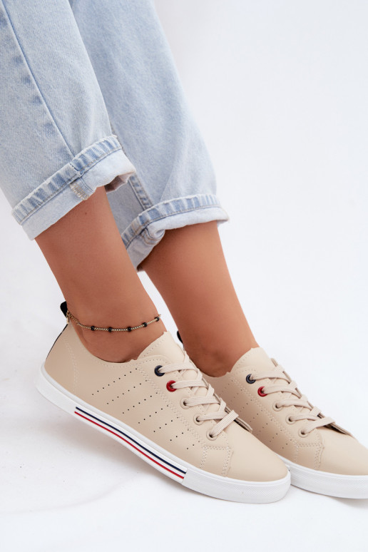 Casual sneakers van faux leather in zandkleur Tulum