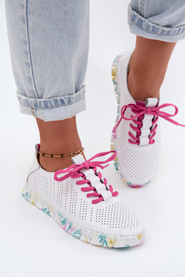 Witte leren dames schoenen met veters Cadiz