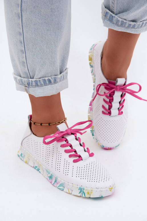 Witte leren dames schoenen met veters Cadiz