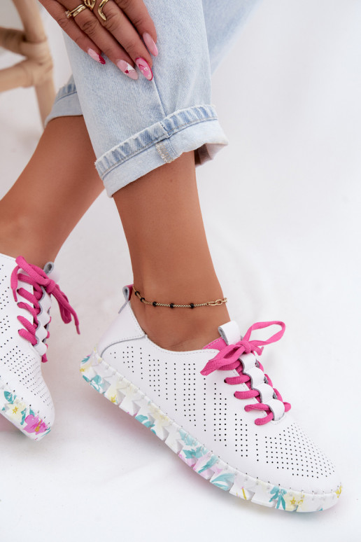 Witte leren dames schoenen met veters Cadiz