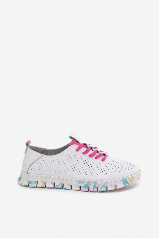 Witte leren dames schoenen met veters Cadiz