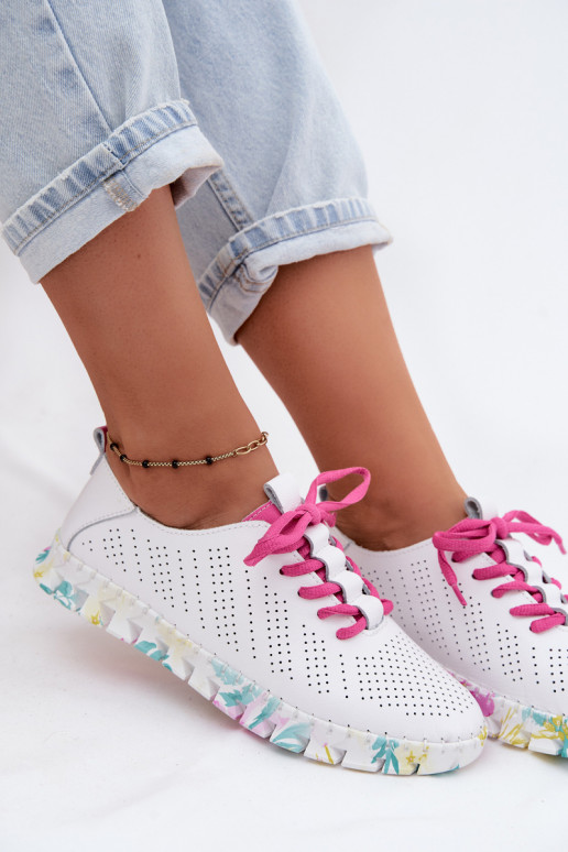 Witte leren dames schoenen met veters Cadiz