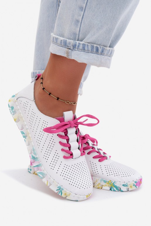 Witte leren dames schoenen met veters Cadiz
