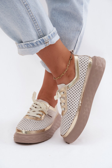 Leer van suède schoenen Dames met platform met elementen van opengeInerkt beige Lessa