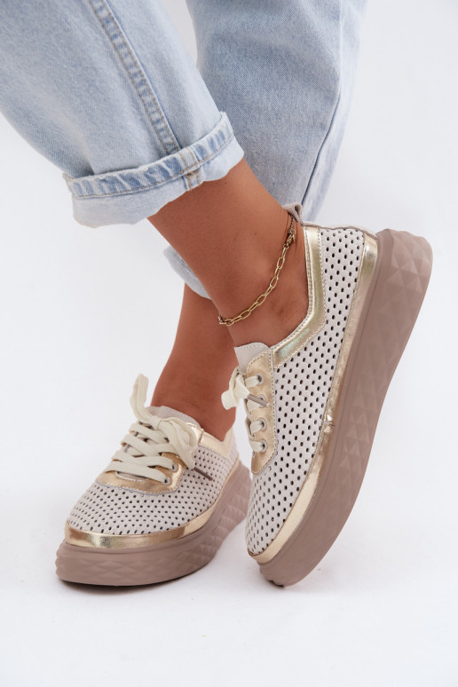Leer van suède schoenen Dames met platform met elementen van opengeInerkt beige Lessa