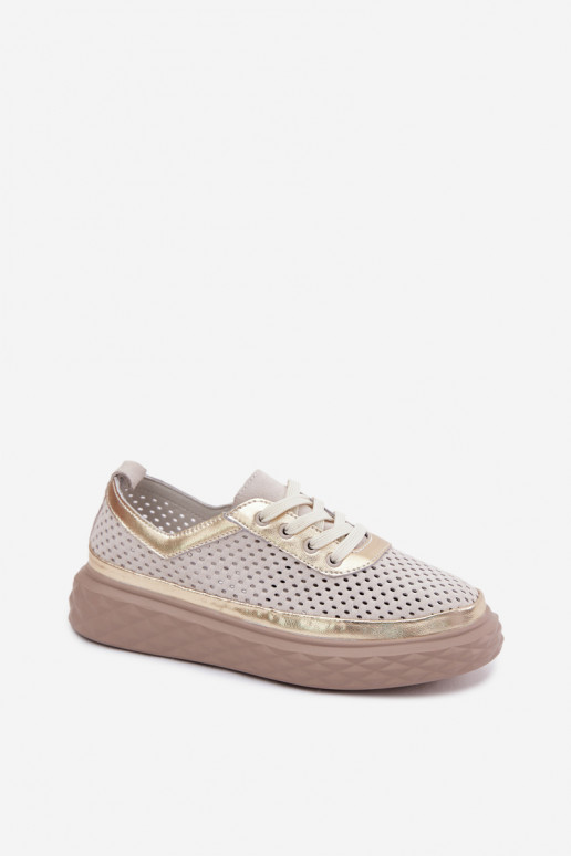 Leer van suède schoenen Dames met platform met elementen van opengeInerkt beige Lessa