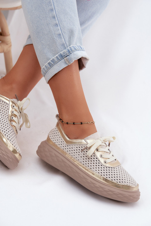 Dames schoenen van faux suede met platform en uitsnijdingen in zandkleur Lessa