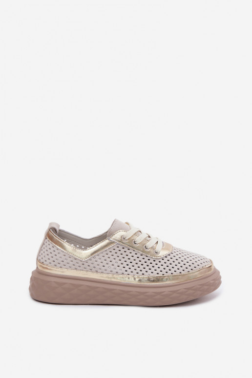 Dames schoenen van faux suede met platform en uitsnijdingen in zandkleur Lessa
