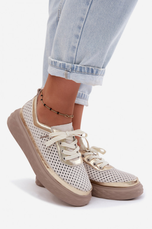 Dames schoenen van faux suede met platform en uitsnijdingen in zandkleur Lessa